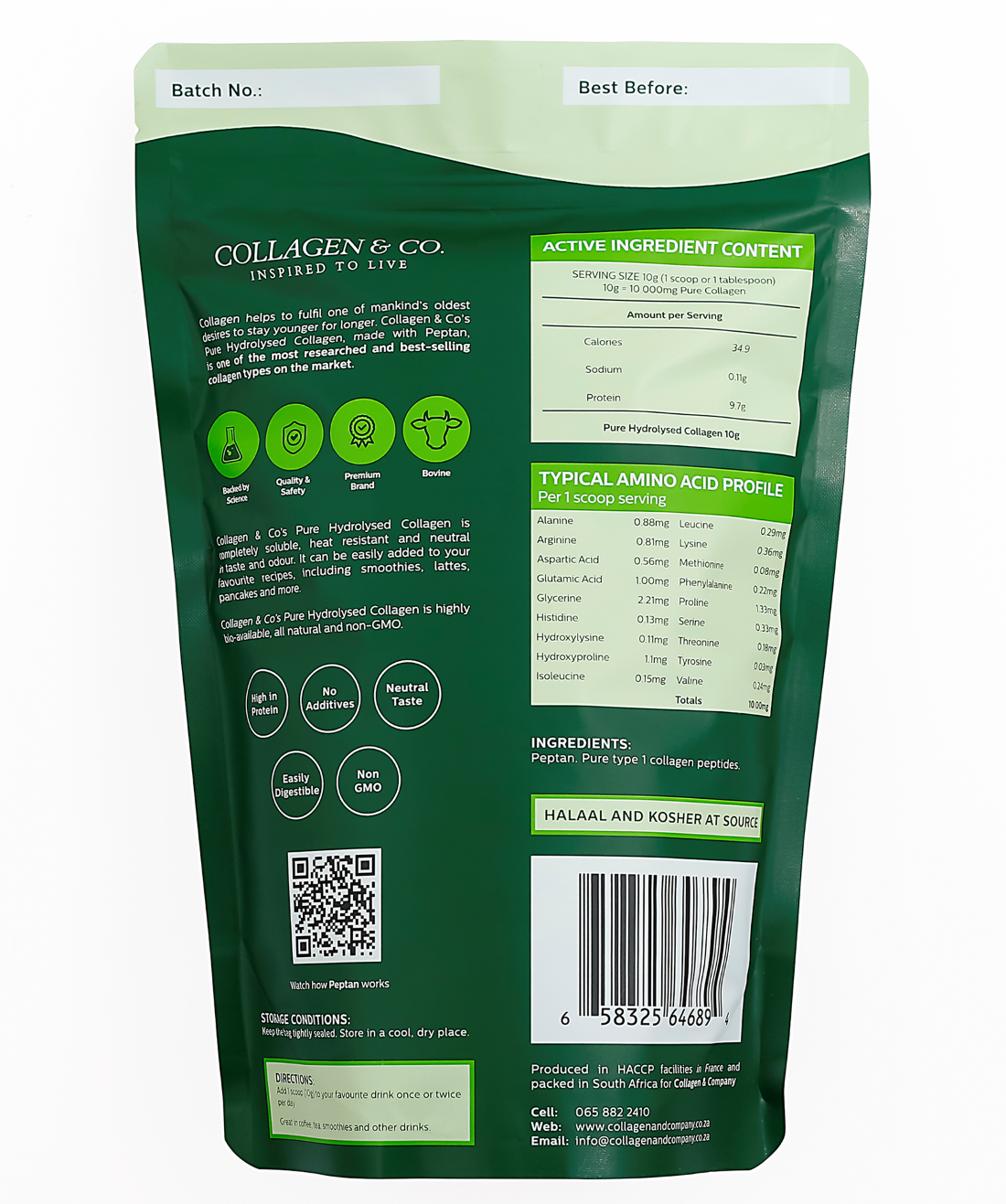 3kg Pure Hydrolyzed Collagen Powder (6 x 500g)