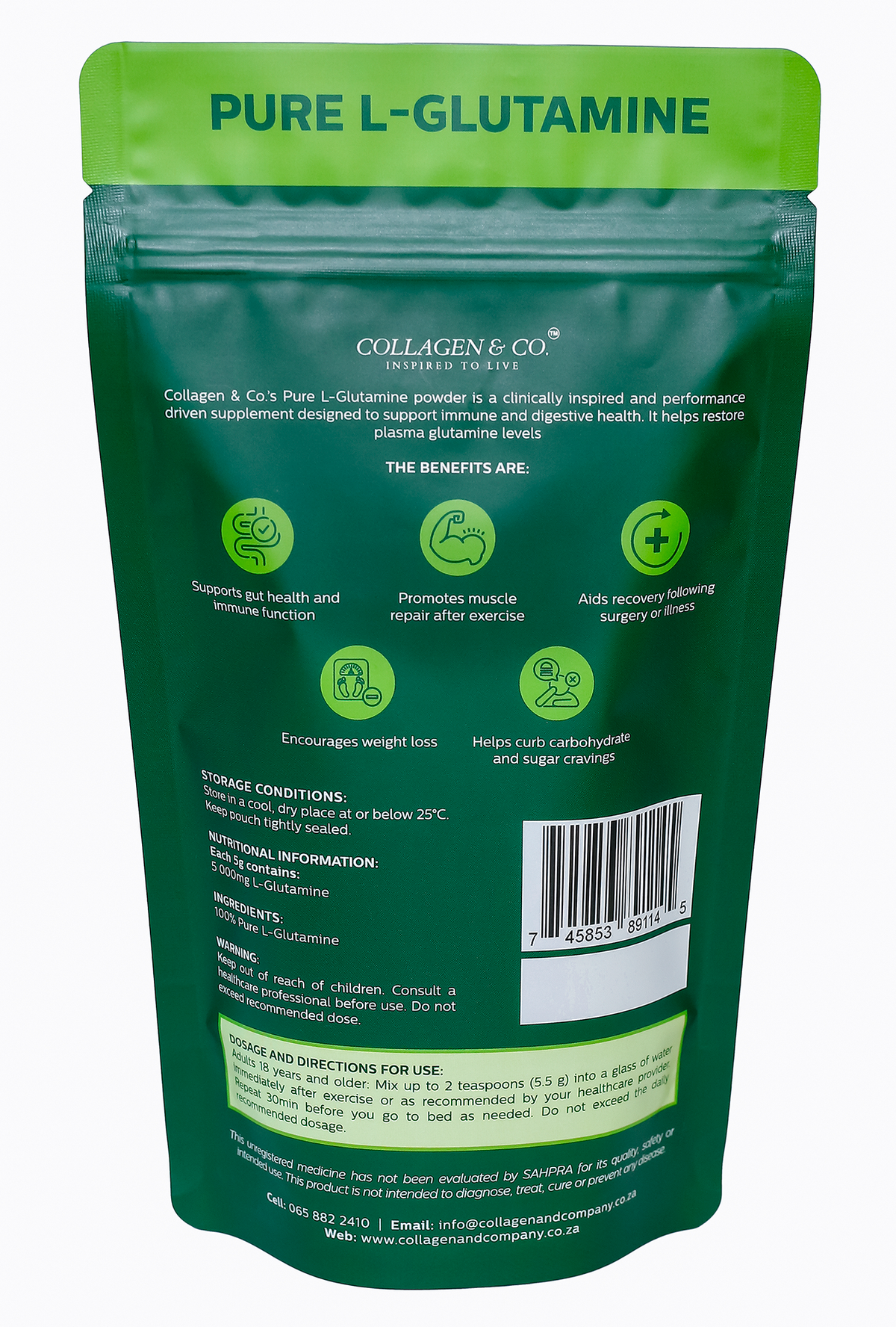 250g Pure L-Glutamine Powder Pouch