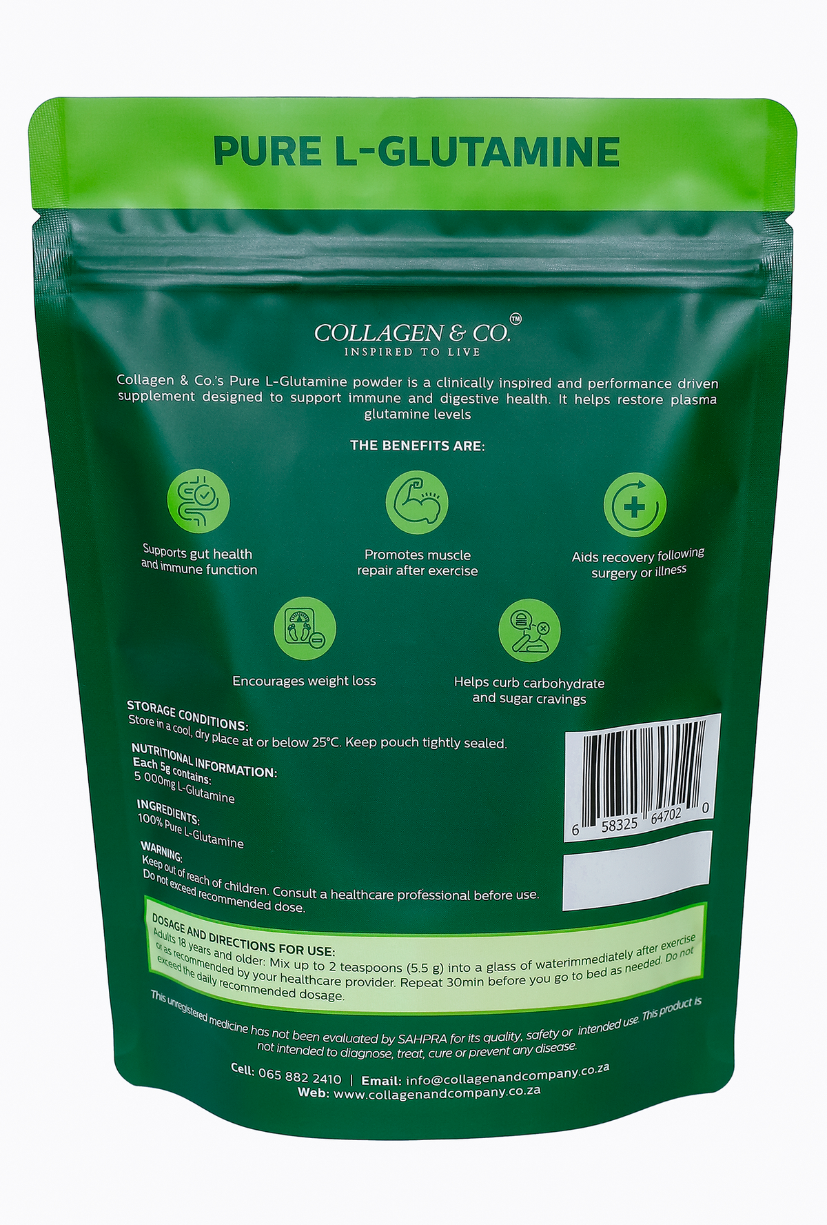 500g Pure L-Glutamine Powder Pouch